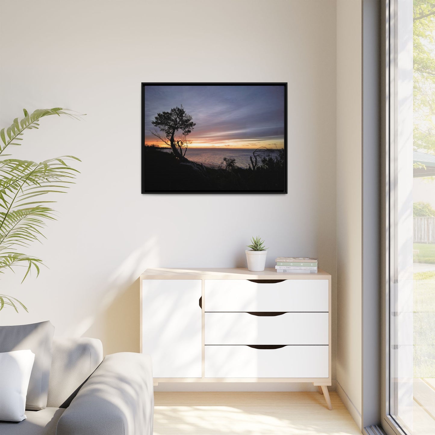 A Tranquil Evening: The Sunset Over Cowes - Thick Matte Canvas Print, Framed