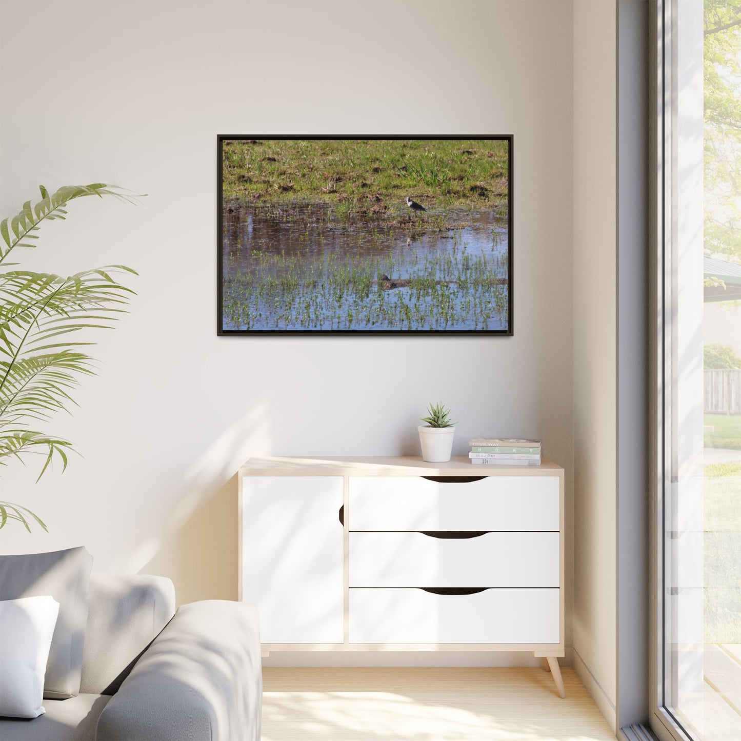 Sandpiper in Serene Wetland [2897] | Framed Canvas