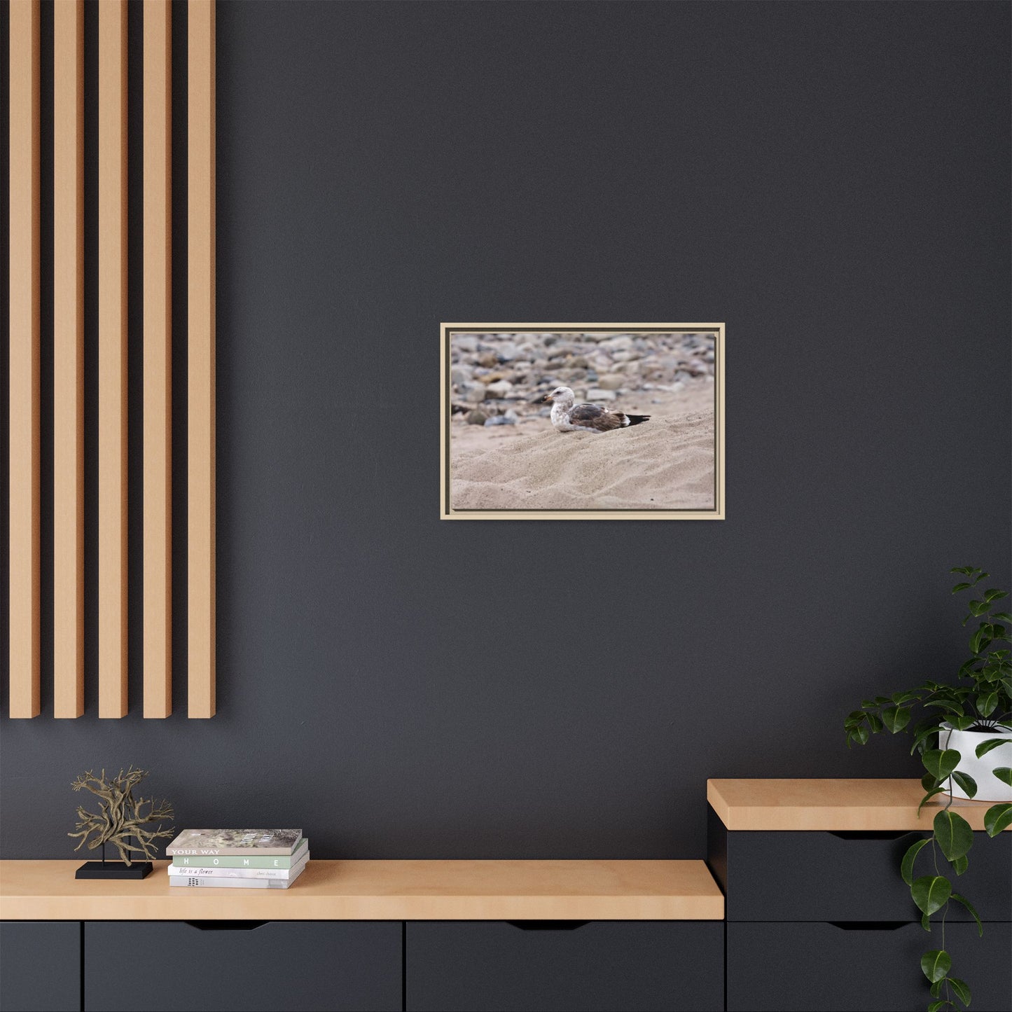 Seagull Serenity on the Shore [4278] | Framed Canvas