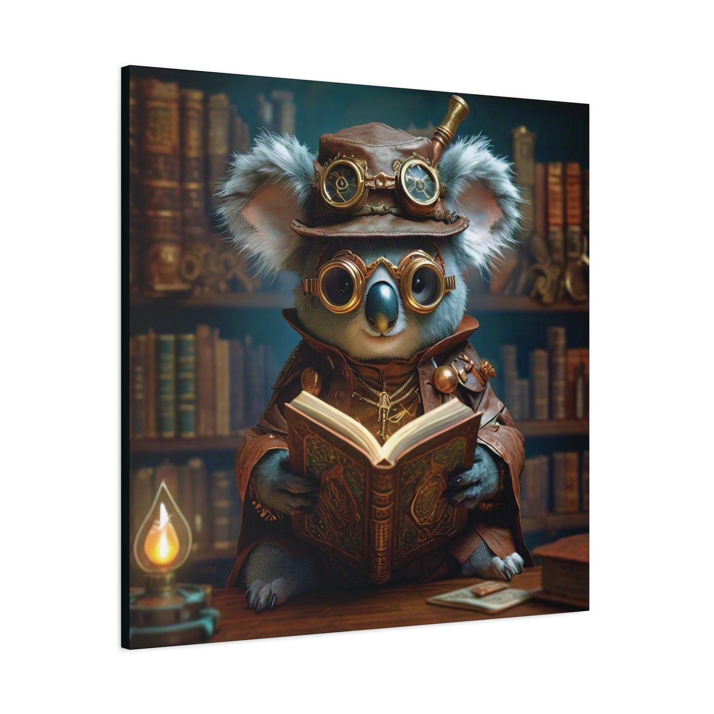 Steampunk Koala Warlock Reading Grimoire - Thick Matte Canvas Print