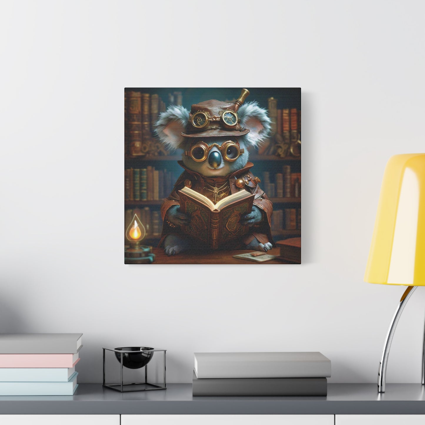 Steampunk Koala Warlock Reading Grimoire - Thick Matte Canvas Print