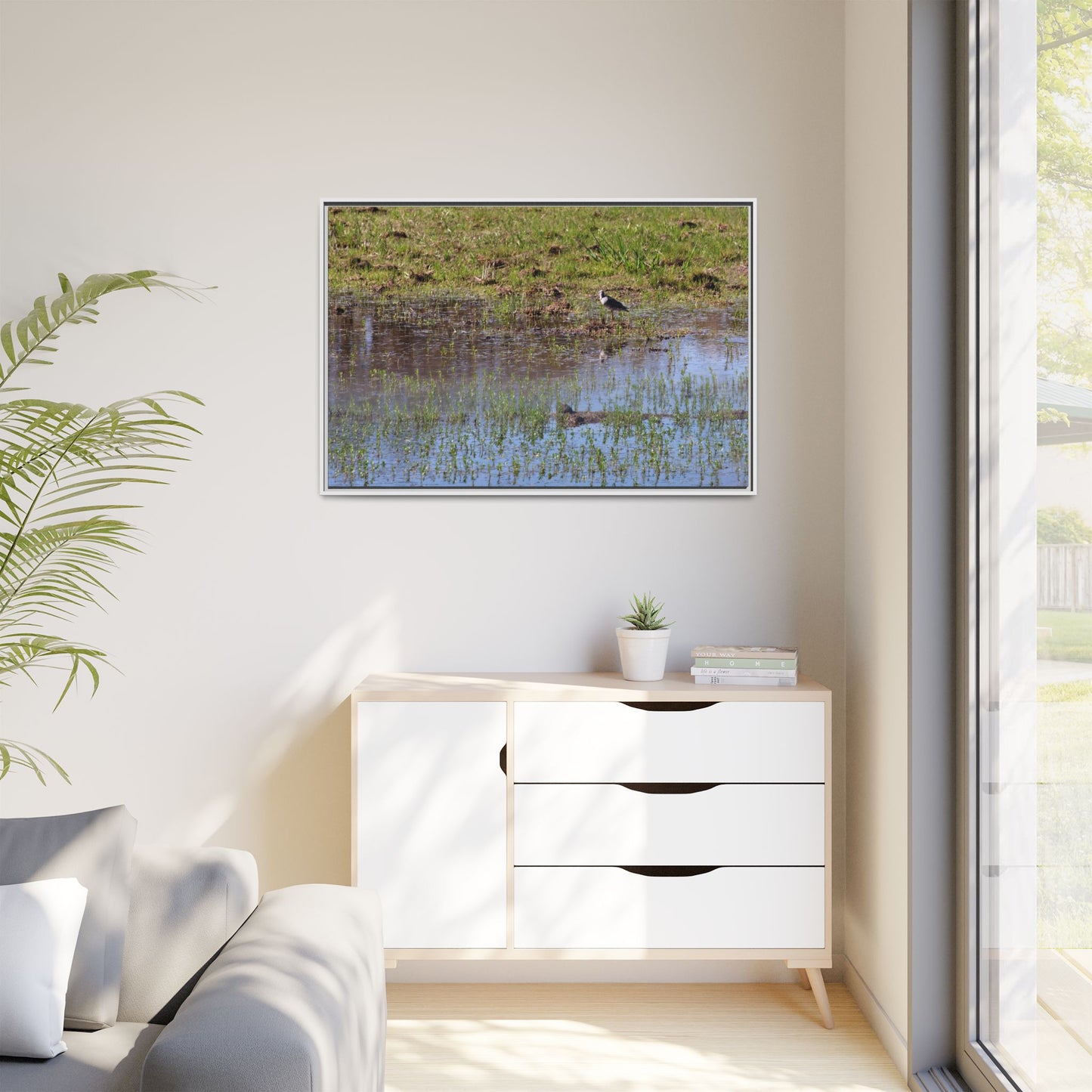 Sandpiper in Serene Wetland [2897] | Framed Canvas
