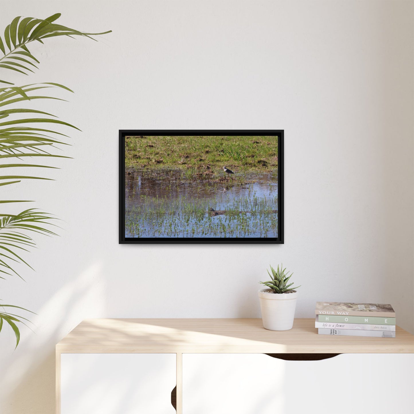 Sandpiper in Serene Wetland [2897] | Framed Canvas
