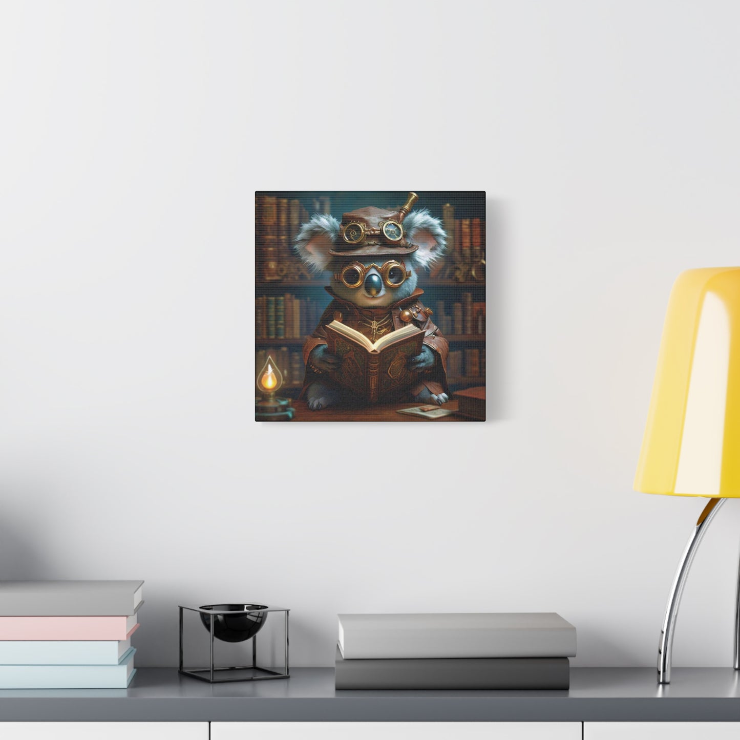 Steampunk Koala Warlock Reading Grimoire - Thick Matte Canvas Print