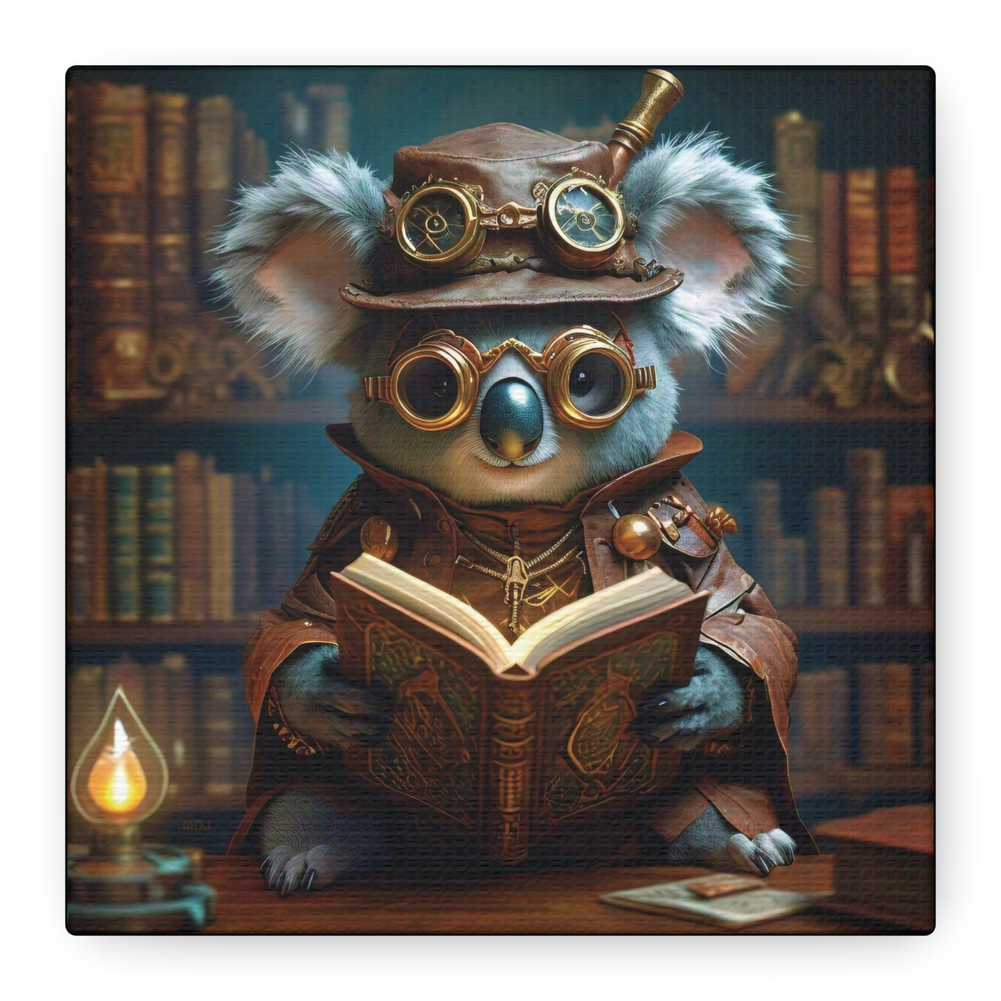 Steampunk Koala Warlock Reading Grimoire - Thick Matte Canvas Print