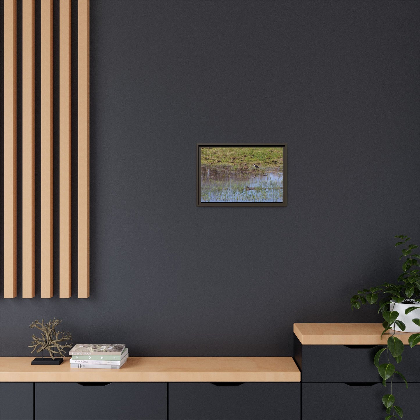Sandpiper in Serene Wetland [2897] | Framed Canvas