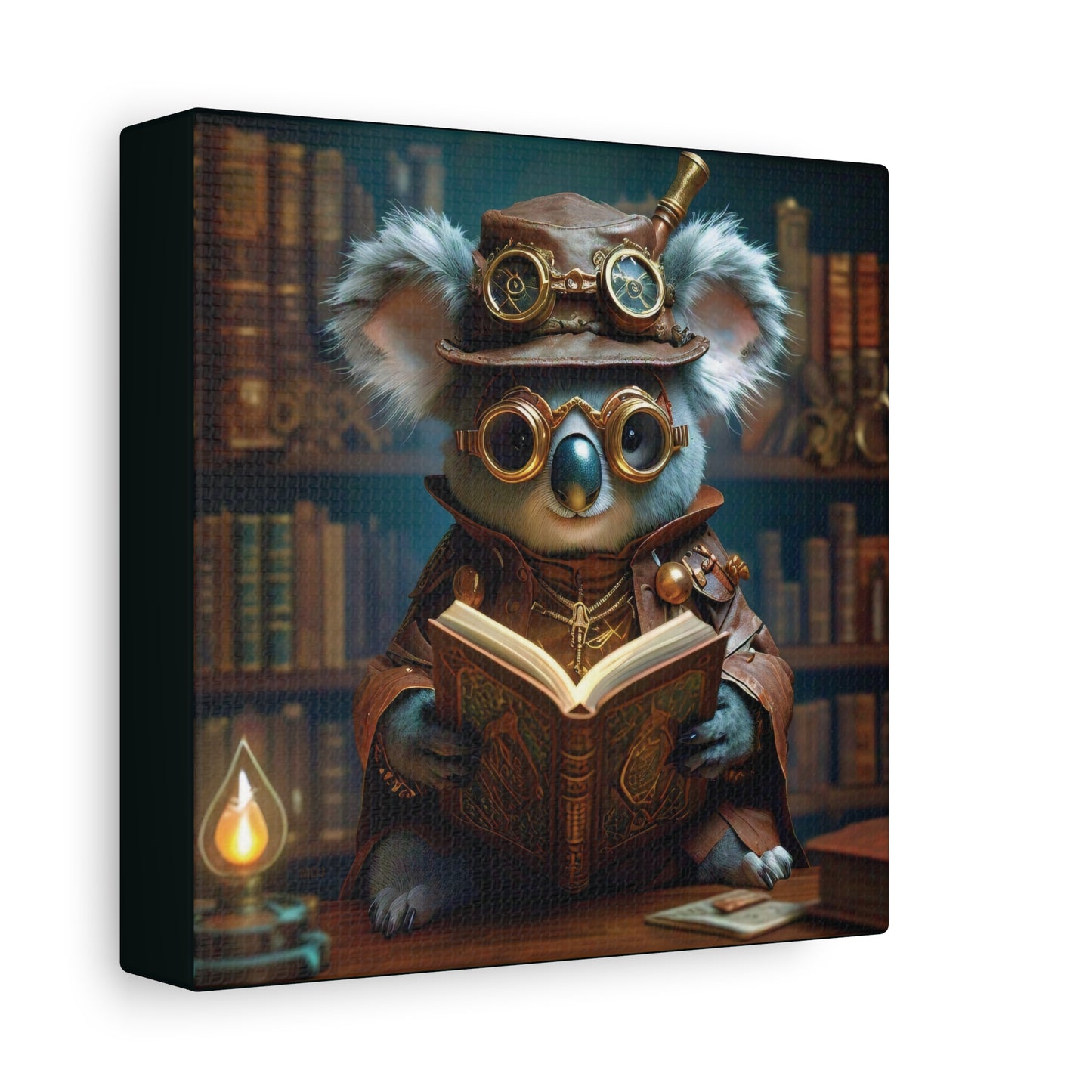 Steampunk Koala Warlock Reading Grimoire - Thick Matte Canvas Print