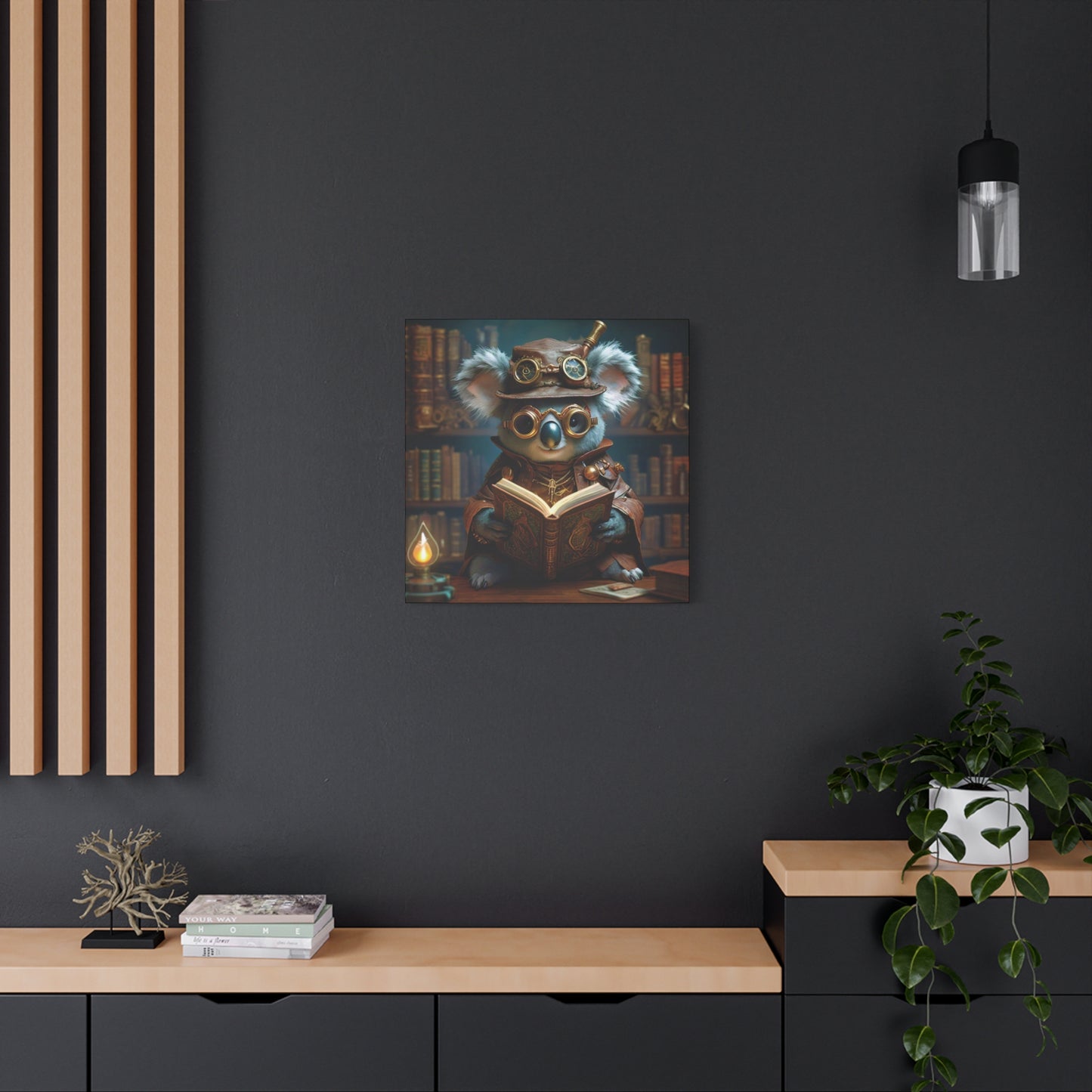 Steampunk Koala Warlock Reading Grimoire - Thick Matte Canvas Print