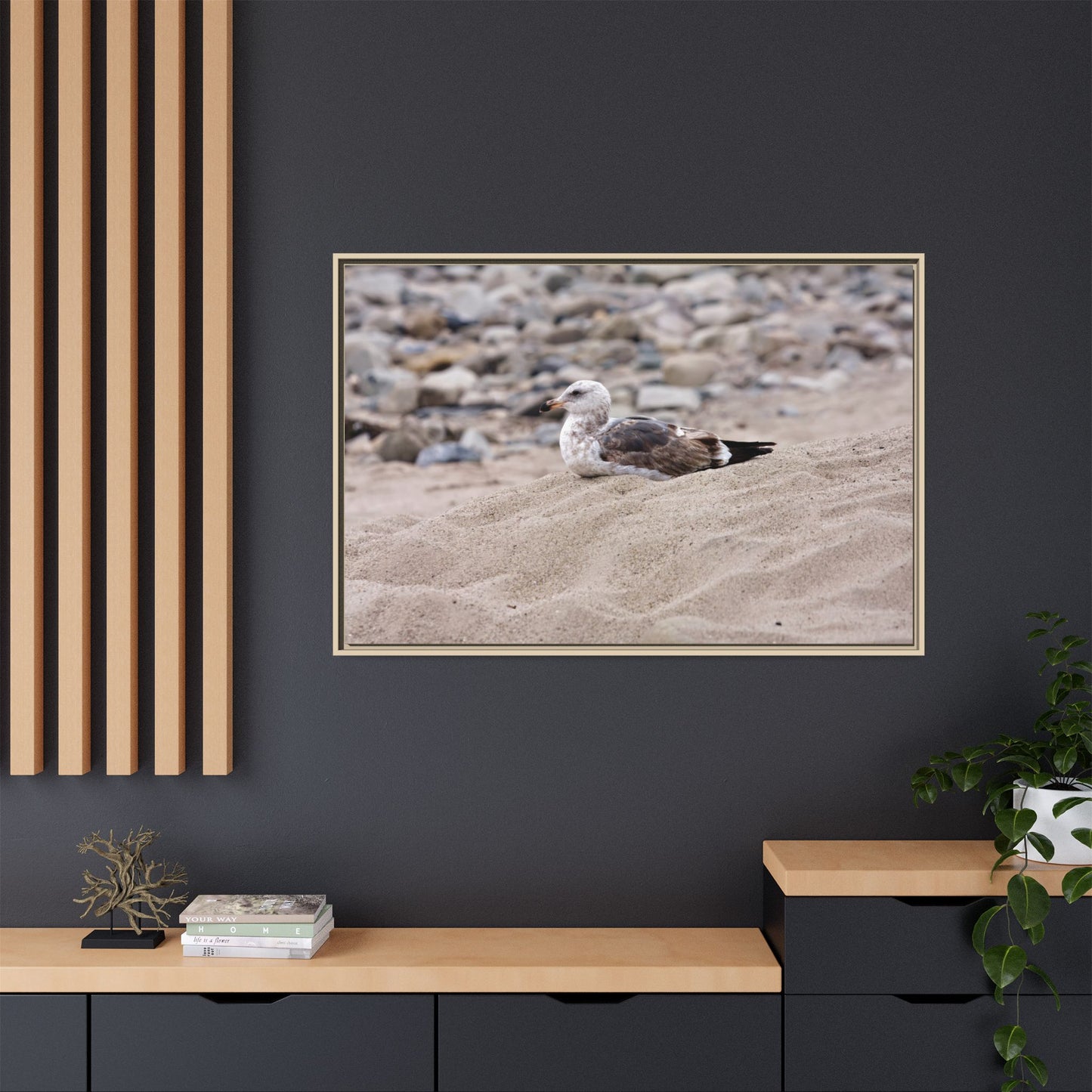 Seagull Serenity on the Shore [4278] | Framed Canvas