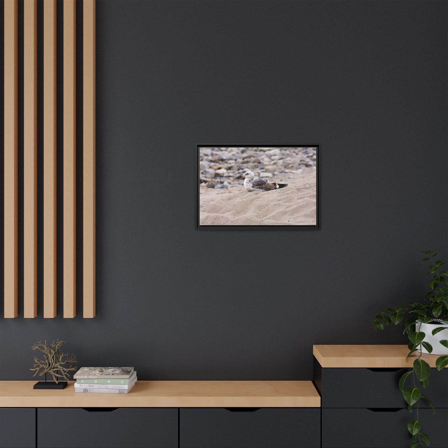 Seagull Serenity on the Shore [4278] | Framed Canvas