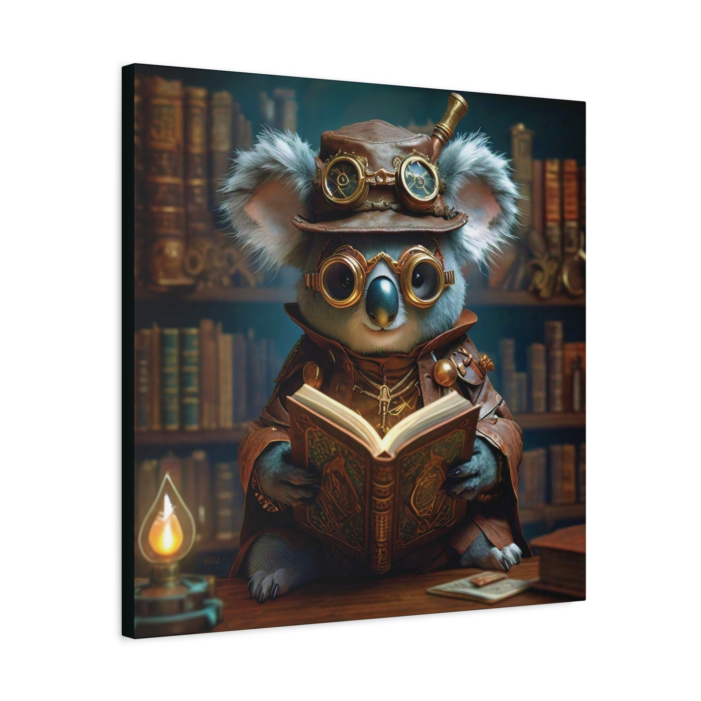 Steampunk Koala Warlock Reading Grimoire - Thick Matte Canvas Print