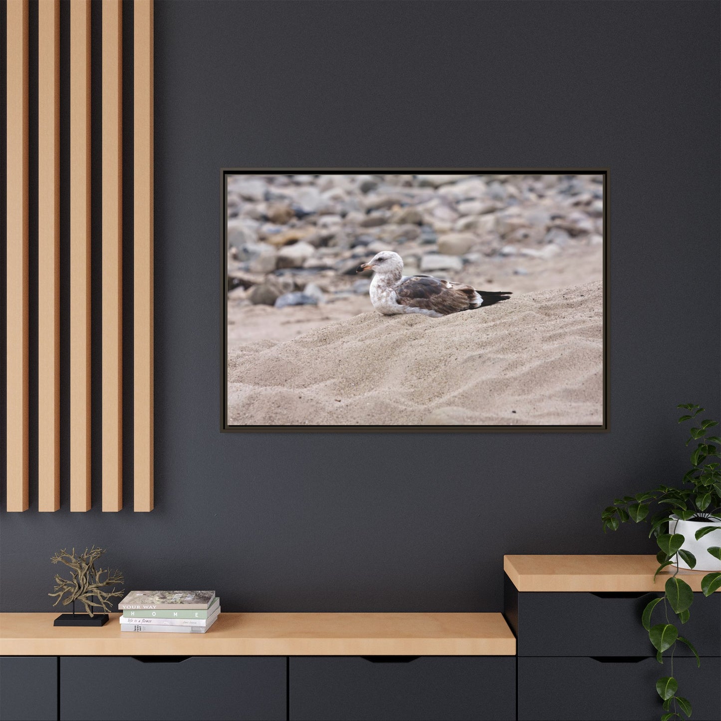 Seagull Serenity on the Shore [4278] | Framed Canvas