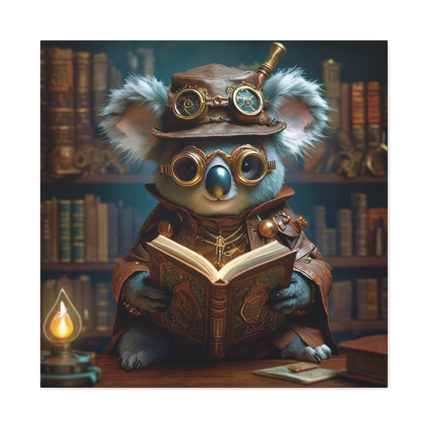 Steampunk Koala Warlock Reading Grimoire - Thick Matte Canvas Print