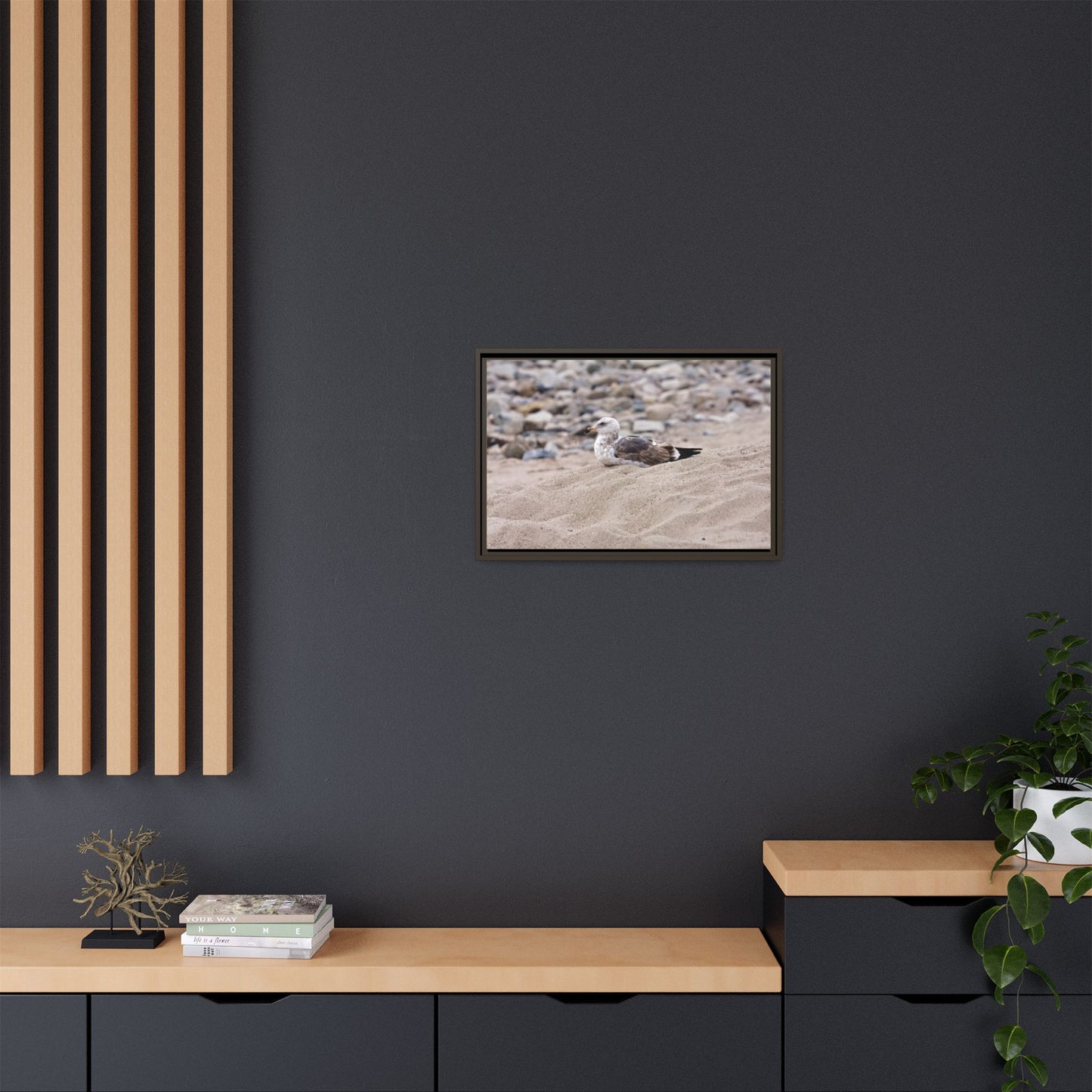 Seagull Serenity on the Shore [4278] | Framed Canvas