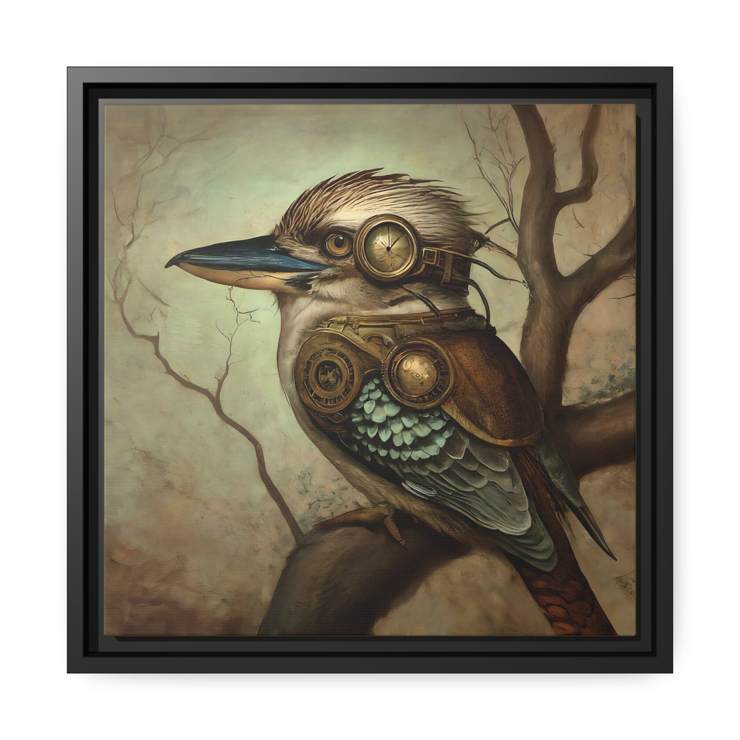 Steampunk Kookaburra 12 - Thick Matte Canvas Print, Black Frame