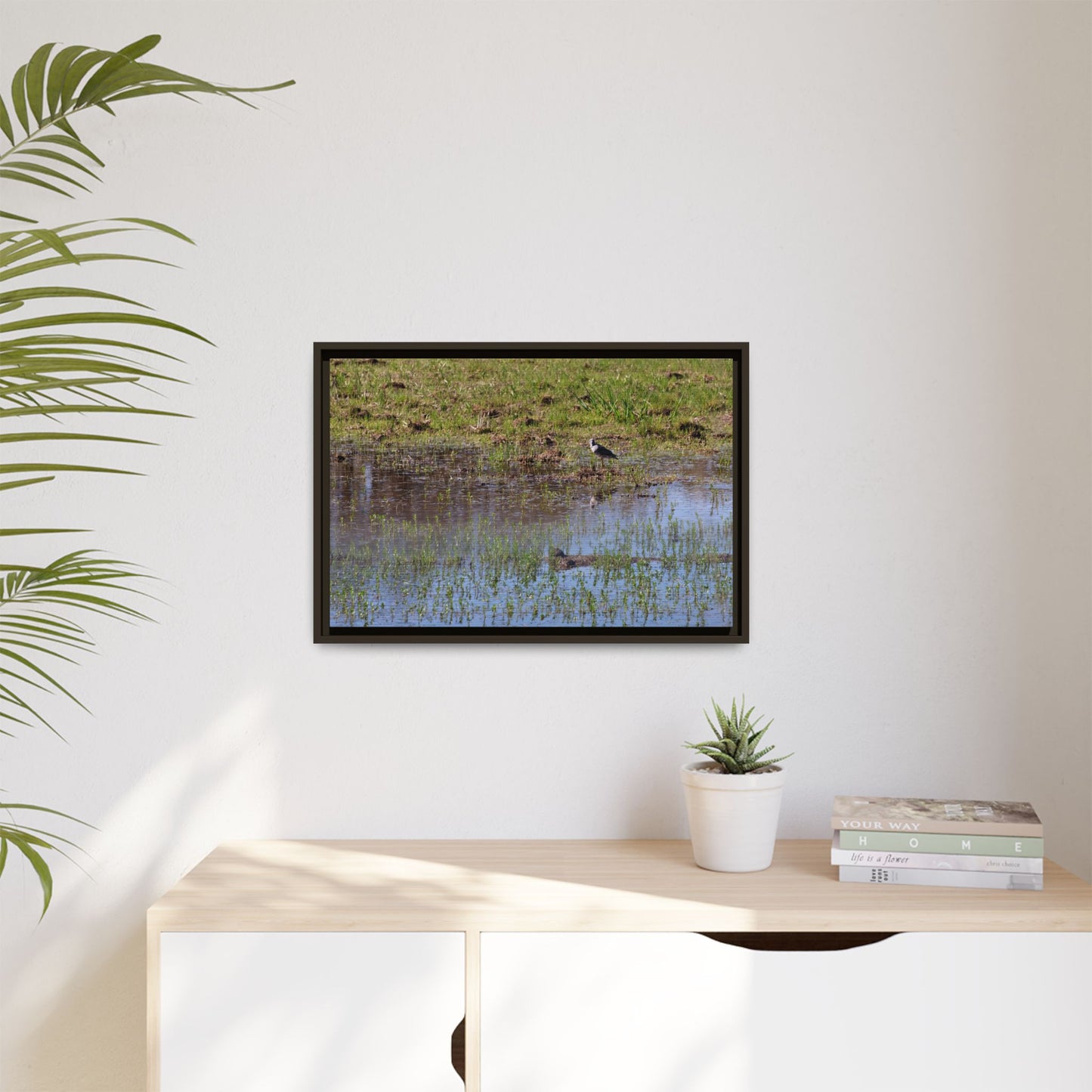 Sandpiper in Serene Wetland [2897] | Framed Canvas