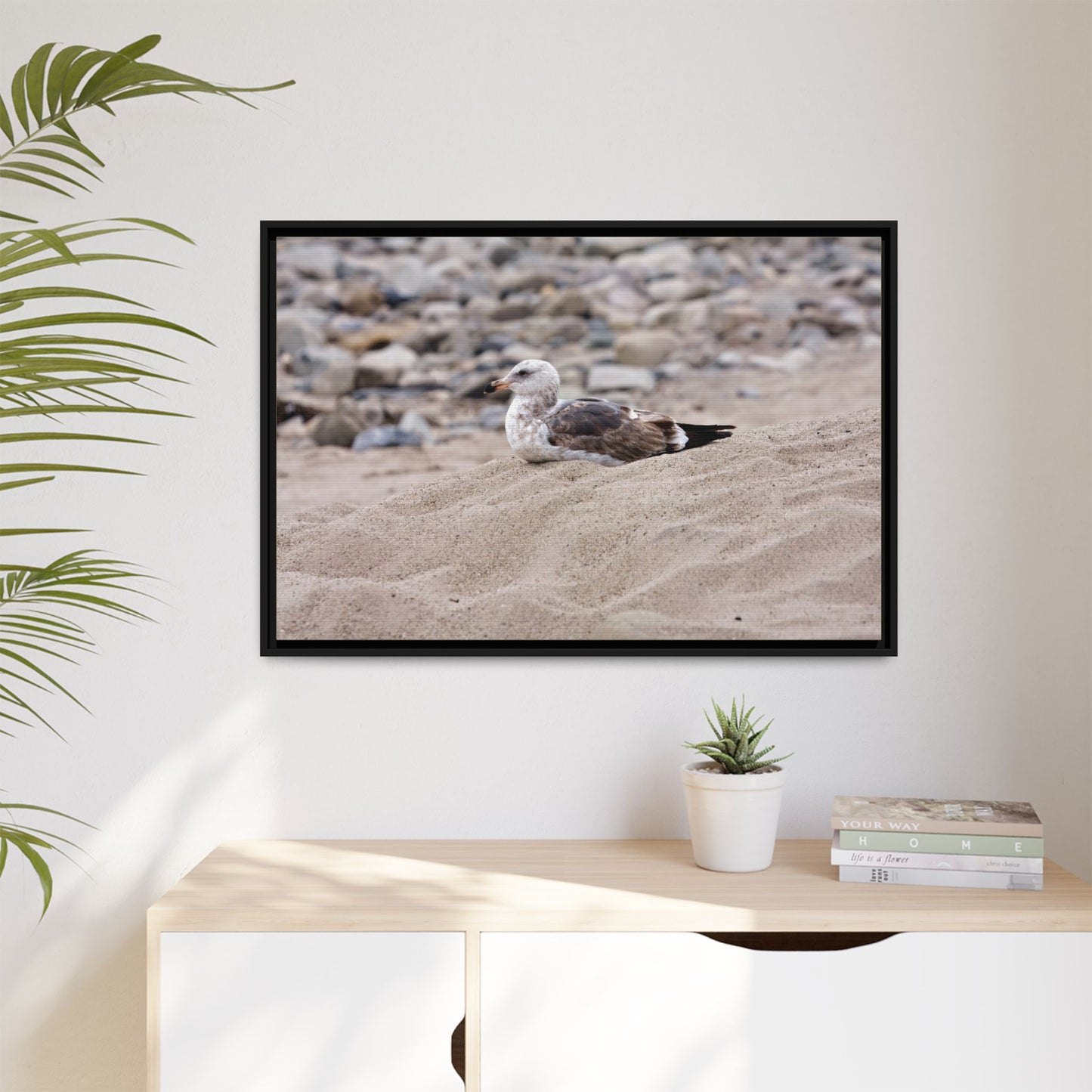 Seagull Serenity on the Shore [4278] | Framed Canvas