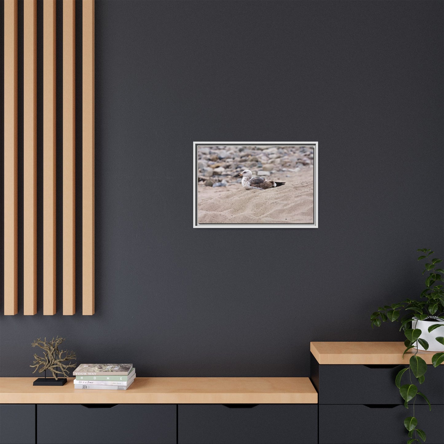 Seagull Serenity on the Shore [4278] | Framed Canvas