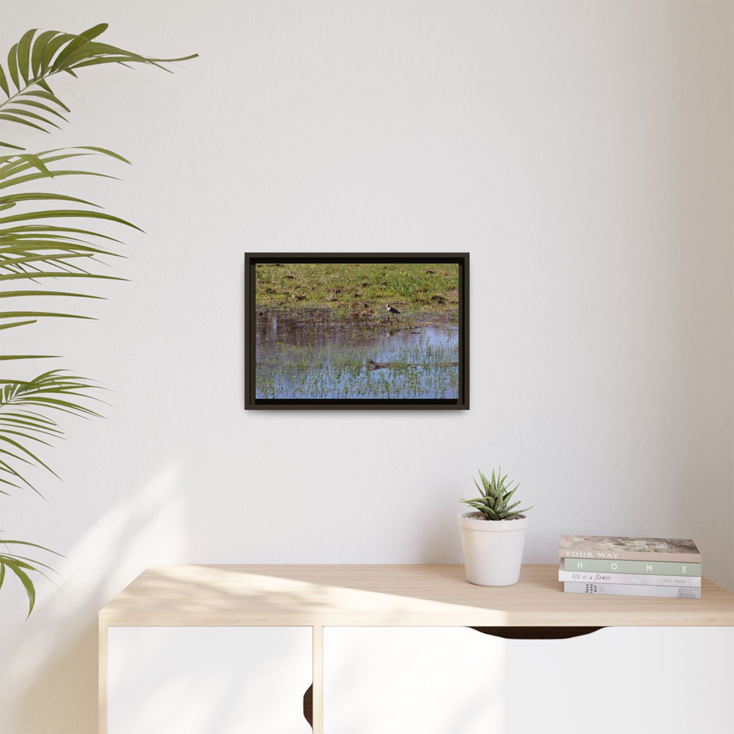 Sandpiper in Serene Wetland [2897] | Framed Canvas