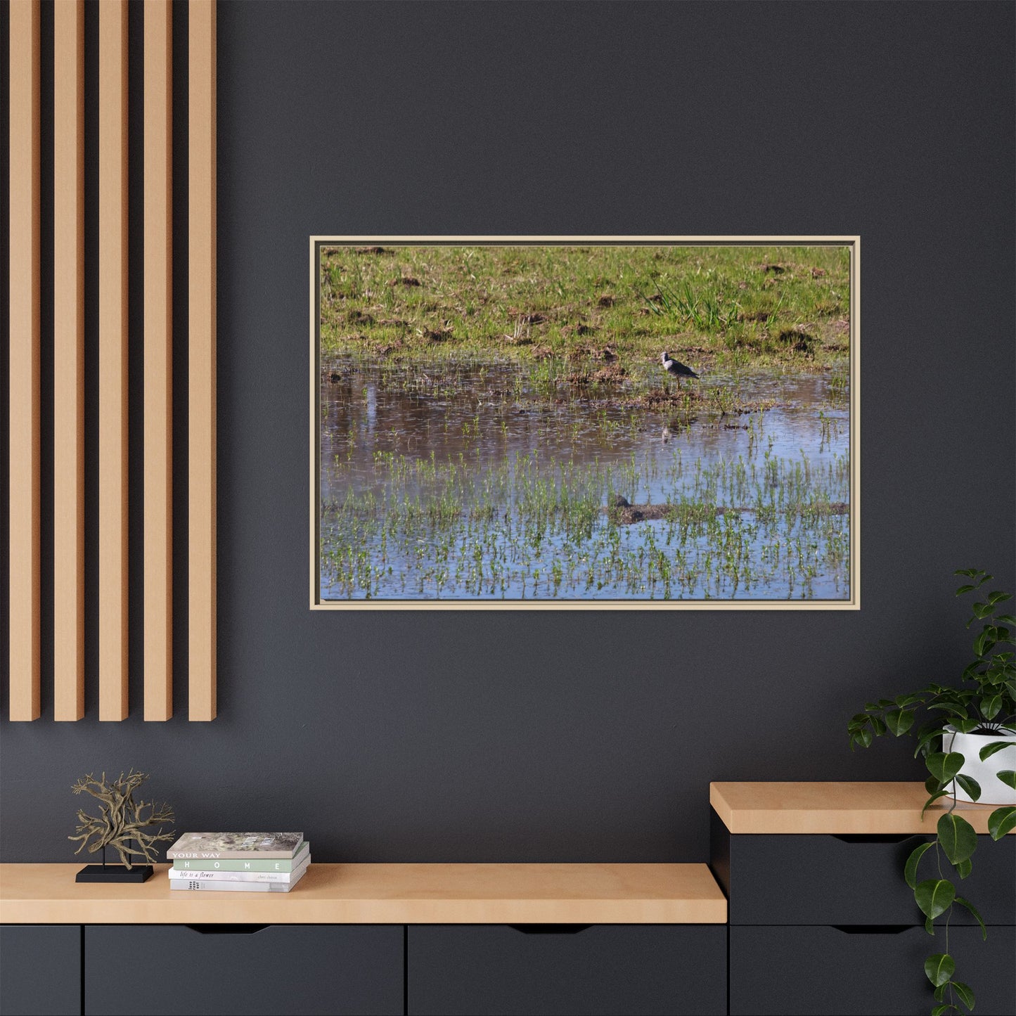Sandpiper in Serene Wetland [2897] | Framed Canvas