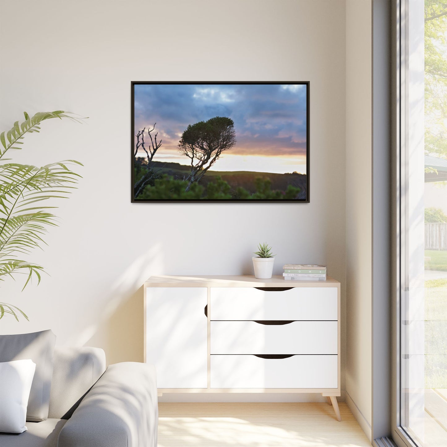 Serene Landscape of a Winter Sunrise: Melaleuca lanceolata in Cape Schank 6281 - Thick Matte Canvas Print, Framed