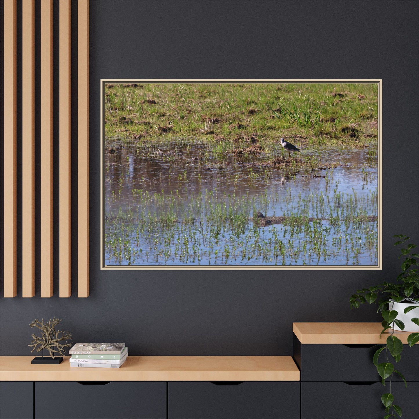 Sandpiper in Serene Wetland [2897] | Framed Canvas