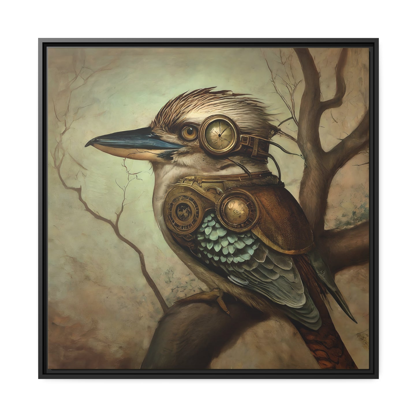 Steampunk Kookaburra 12 - Thick Matte Canvas Print, Black Frame