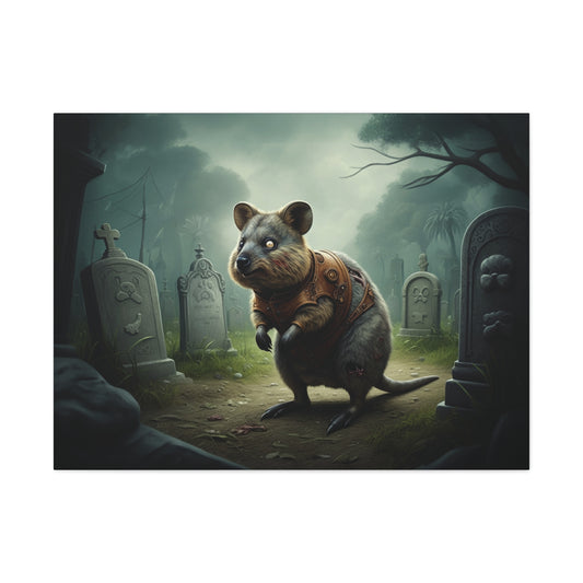 Steampunk Zombie Quokka in Pet Cemetery - Thick Matte Canvas Print