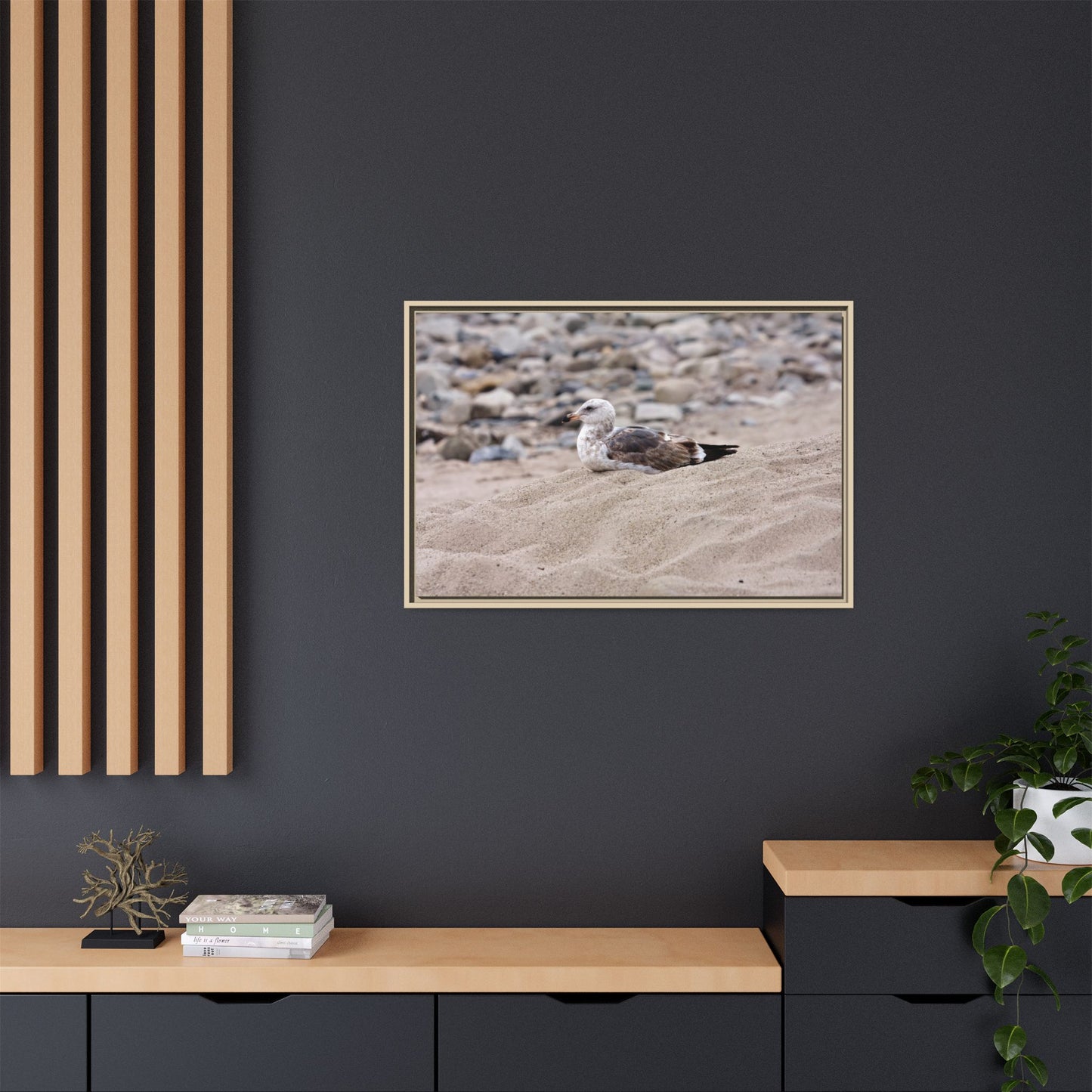 Seagull Serenity on the Shore [4278] | Framed Canvas