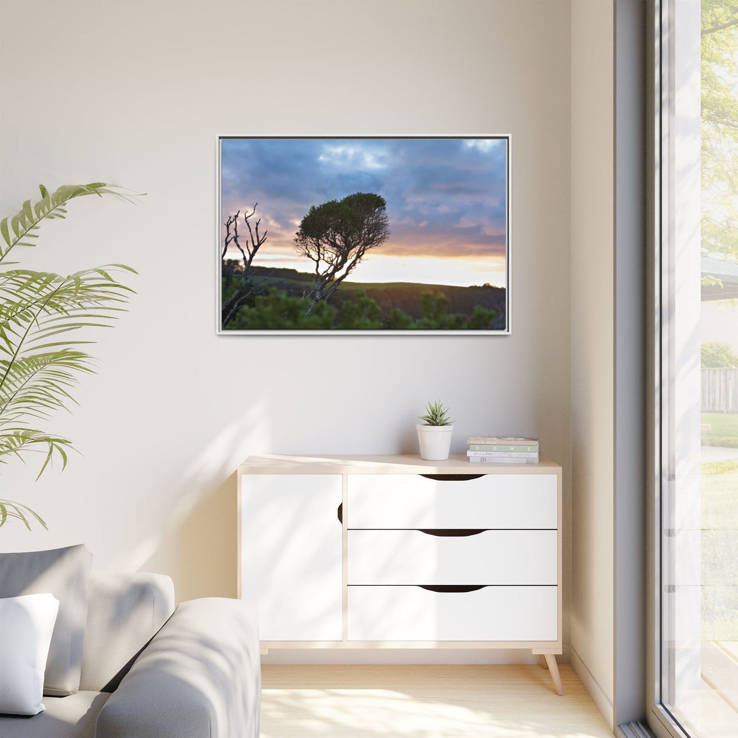 Serene Landscape of a Winter Sunrise: Melaleuca lanceolata in Cape Schank 6281 - Thick Matte Canvas Print, Framed