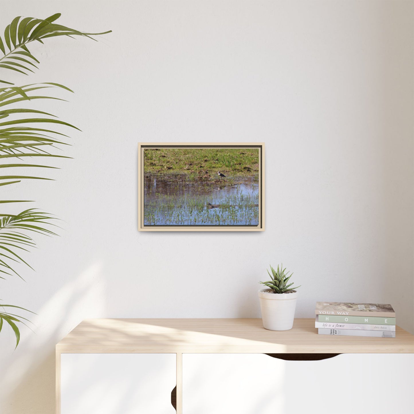 Sandpiper in Serene Wetland [2897] | Framed Canvas