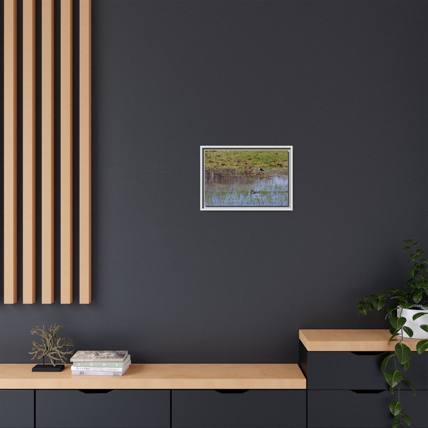 Sandpiper in Serene Wetland [2897] | Framed Canvas