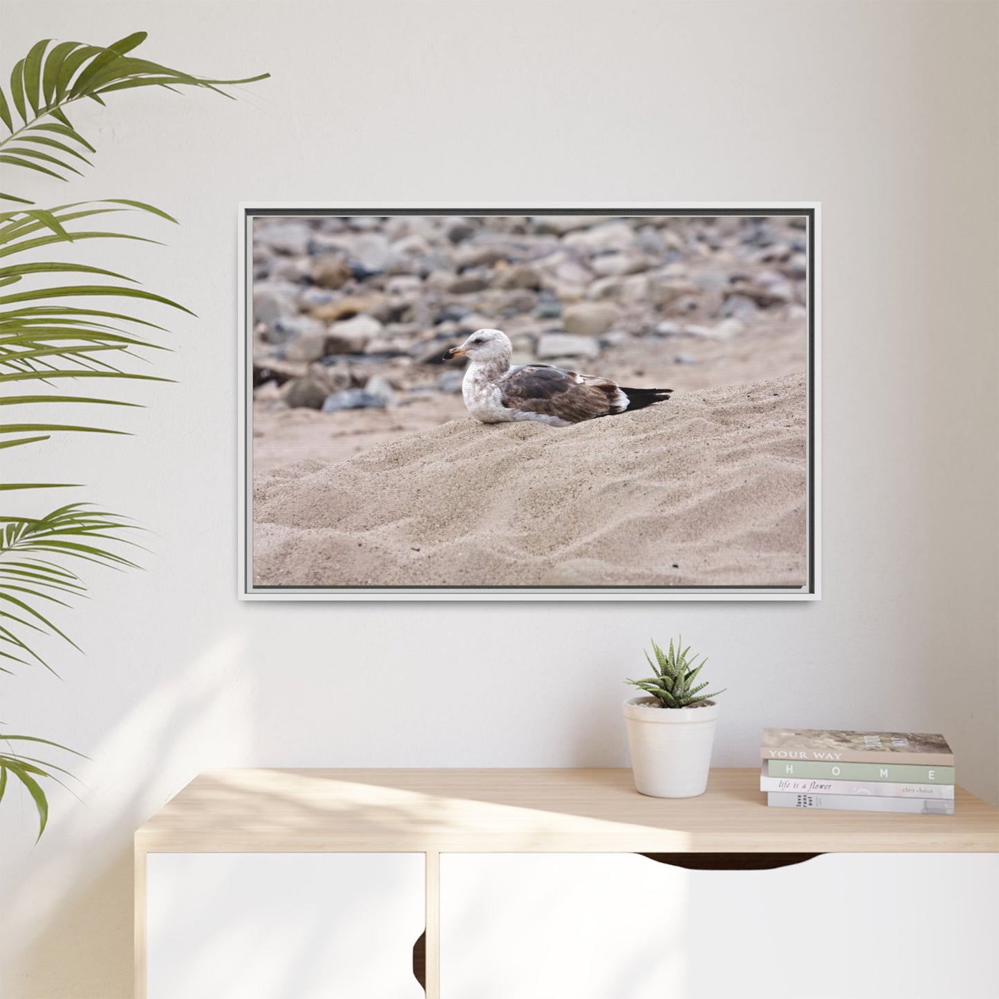 Seagull Serenity on the Shore [4278] | Framed Canvas
