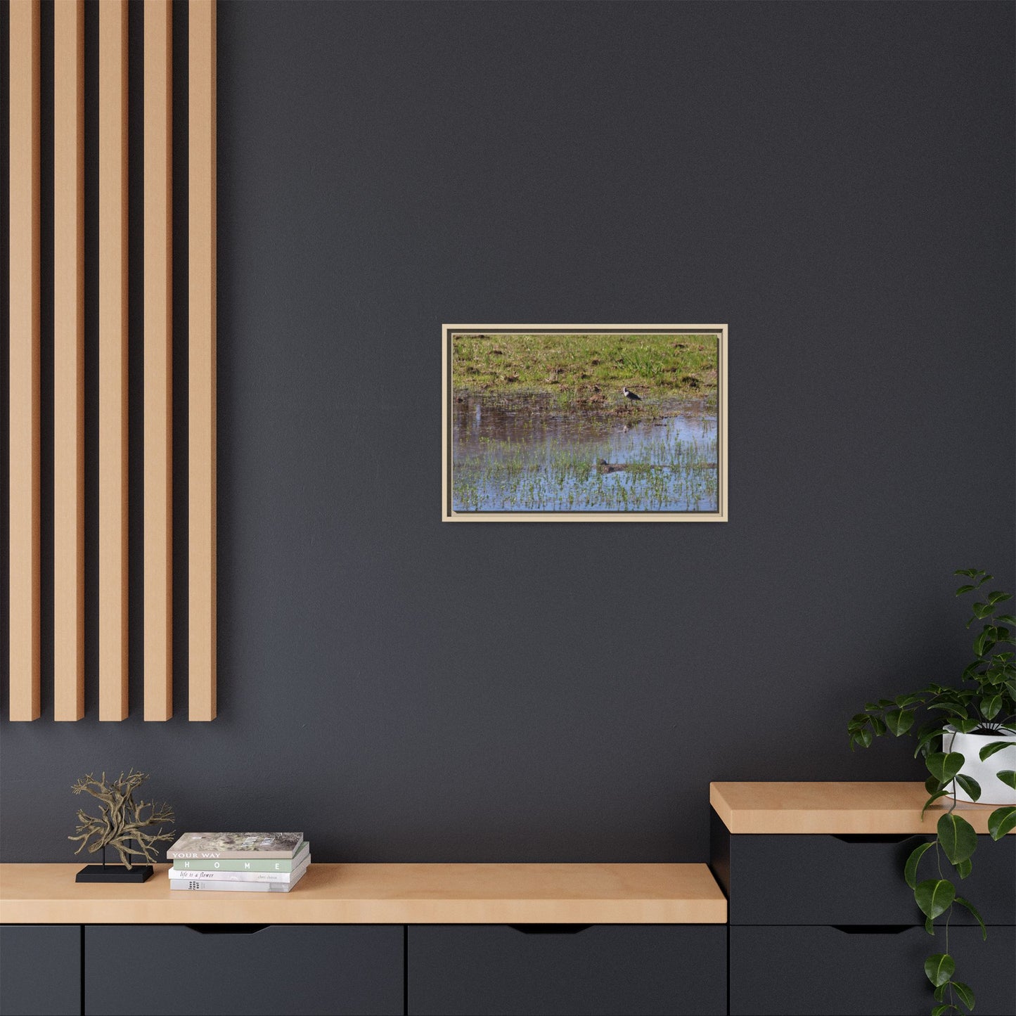 Sandpiper in Serene Wetland [2897] | Framed Canvas