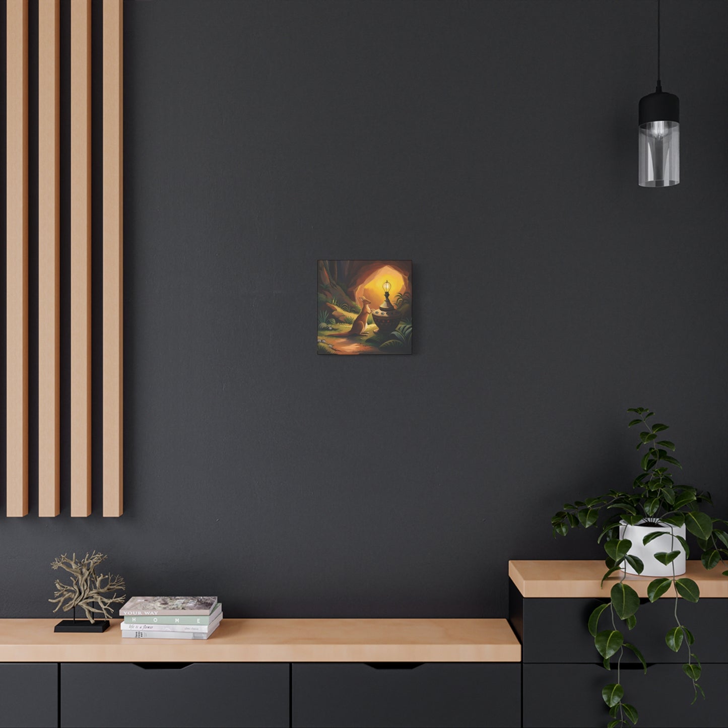 A Kangaroo at the Entrance of a Cave with a Mysterious Lamp - Thick Matte Canvas Print