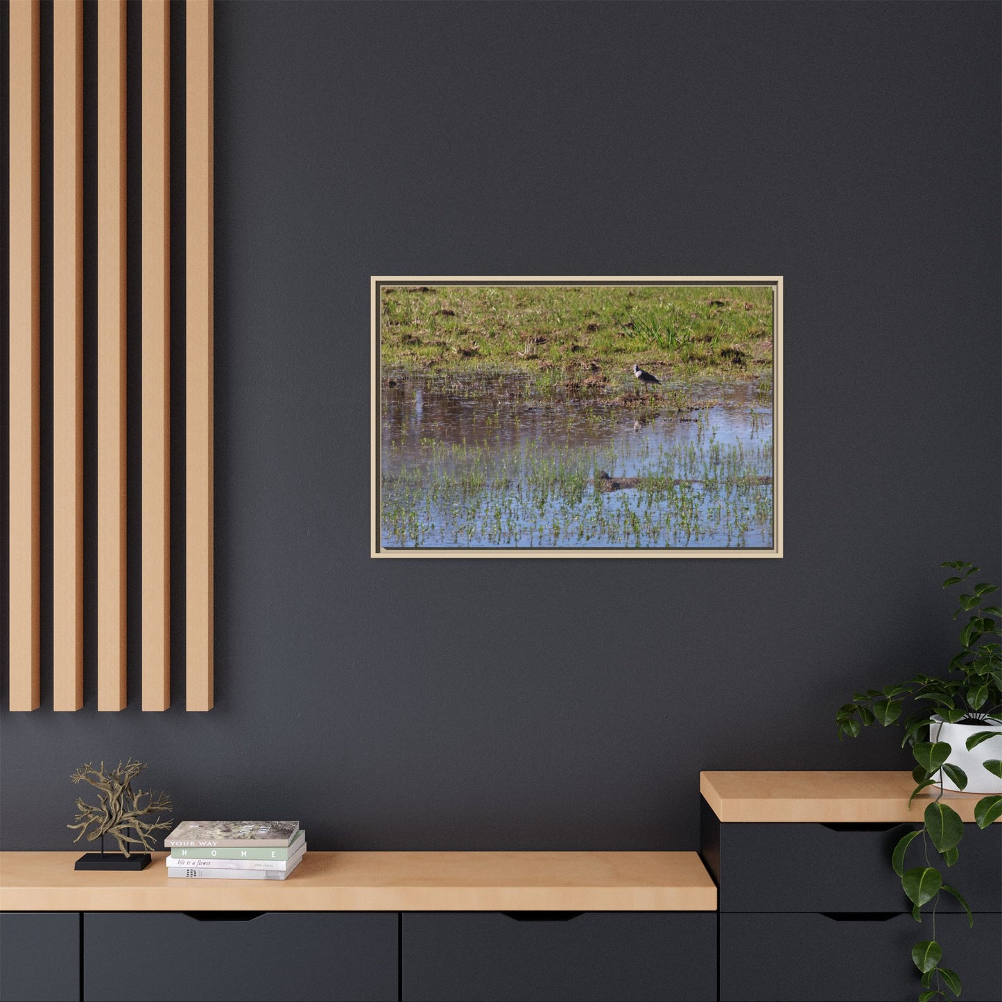 Sandpiper in Serene Wetland [2897] | Framed Canvas