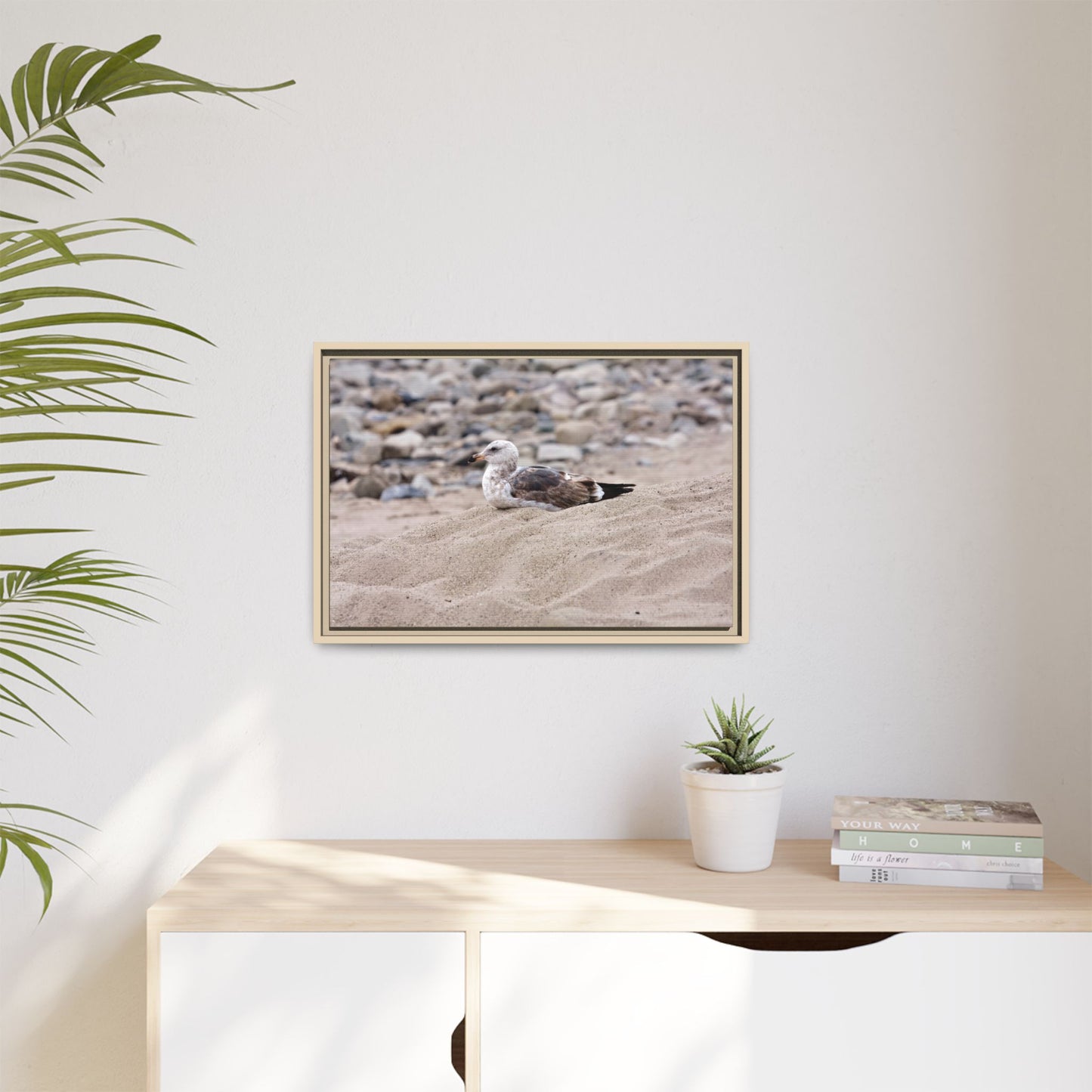 Seagull Serenity on the Shore [4278] | Framed Canvas