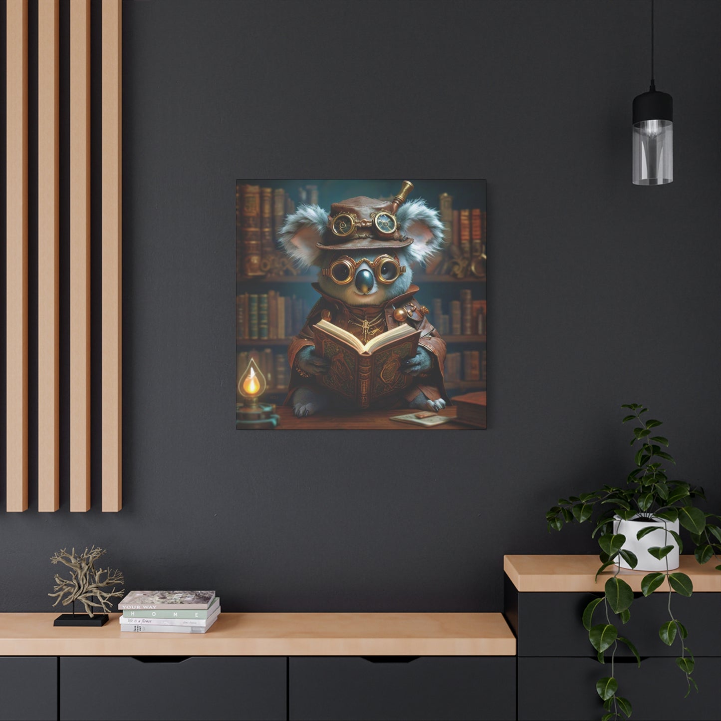 Steampunk Koala Warlock Reading Grimoire - Thick Matte Canvas Print