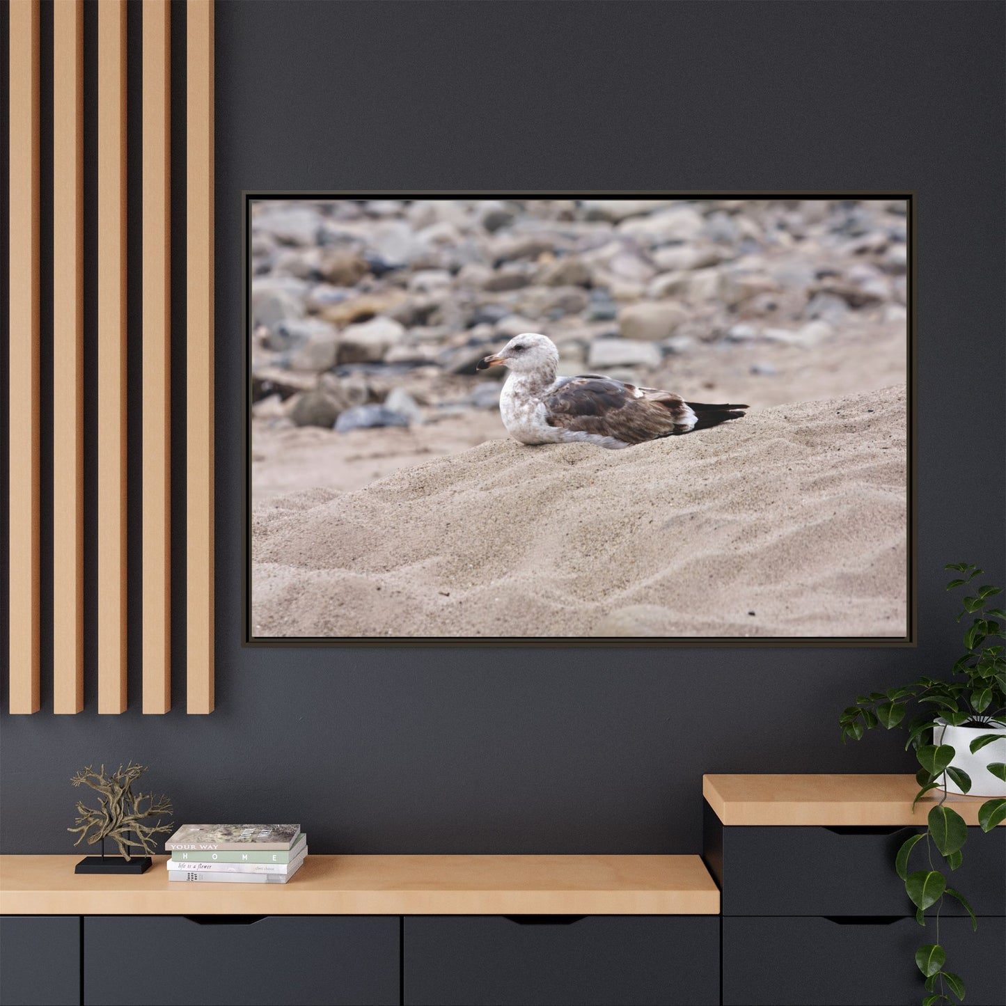 Seagull Serenity on the Shore [4278] | Framed Canvas