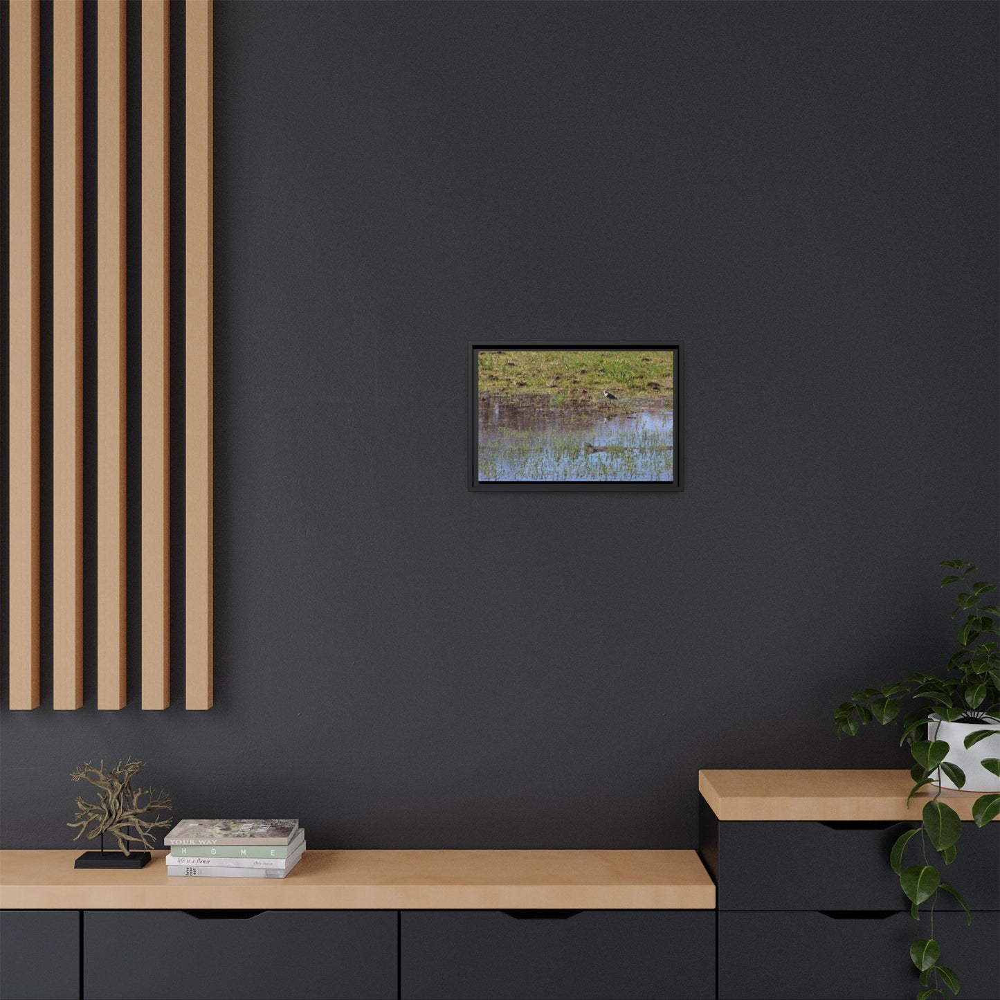 Sandpiper in Serene Wetland [2897] | Framed Canvas