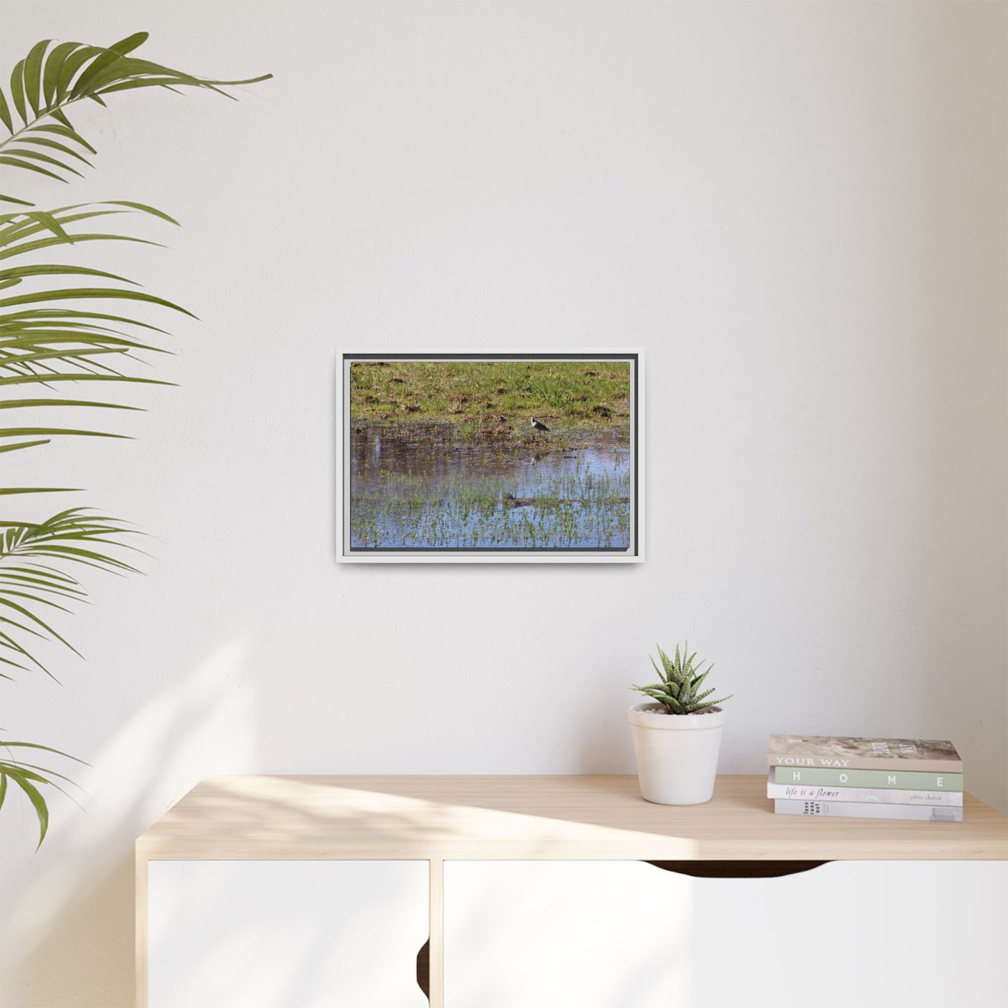 Sandpiper in Serene Wetland [2897] | Framed Canvas