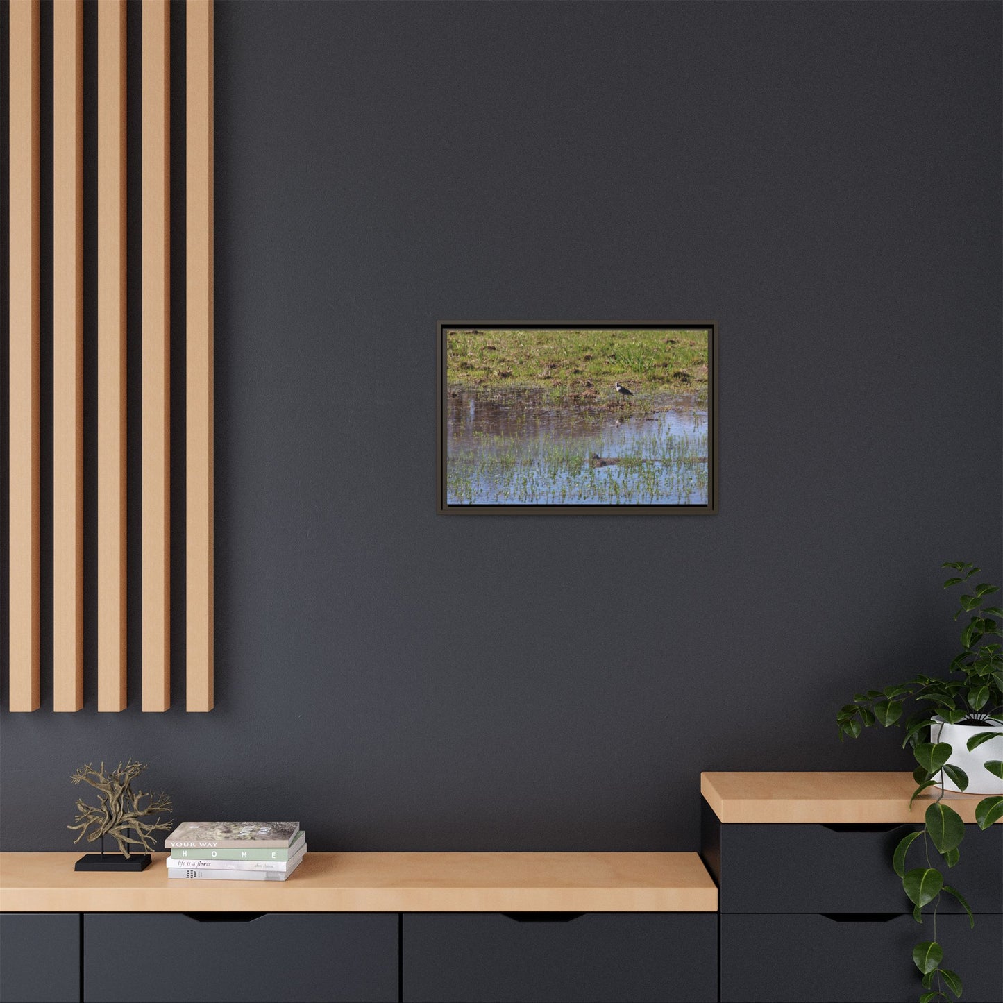 Sandpiper in Serene Wetland [2897] | Framed Canvas