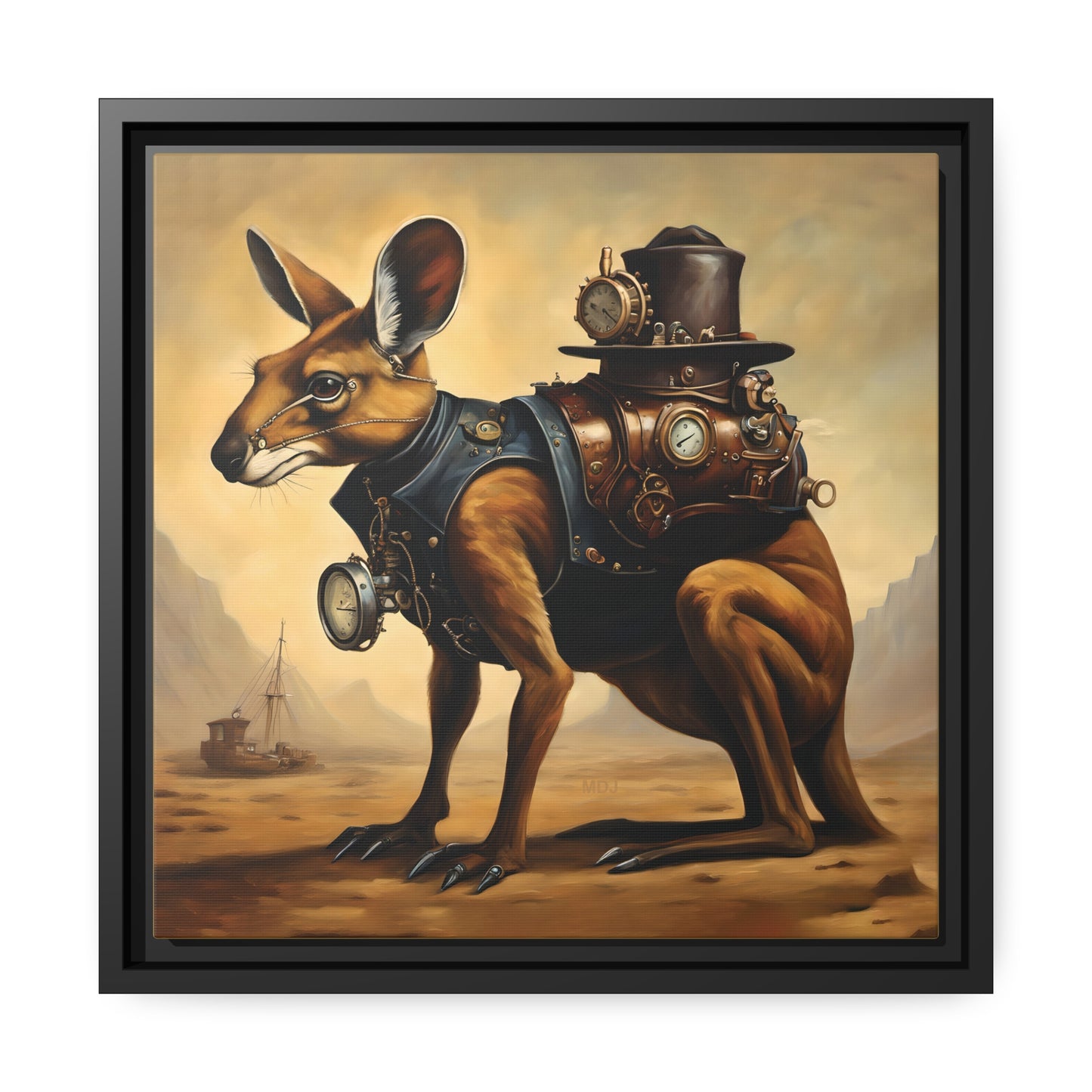 Steampunk Kangaroo 2 - Thick Matte Canvas Print, Black Frame