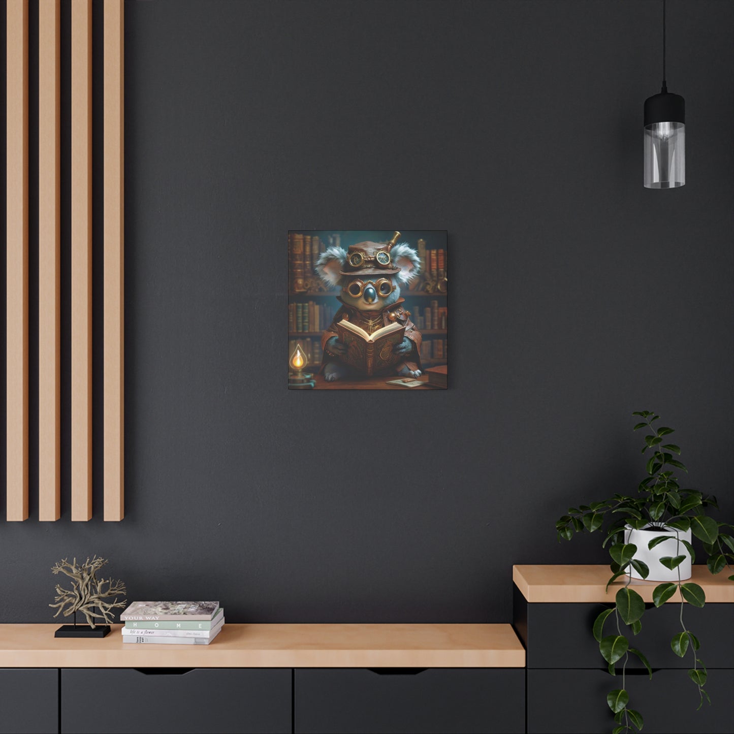 Steampunk Koala Warlock Reading Grimoire - Thick Matte Canvas Print