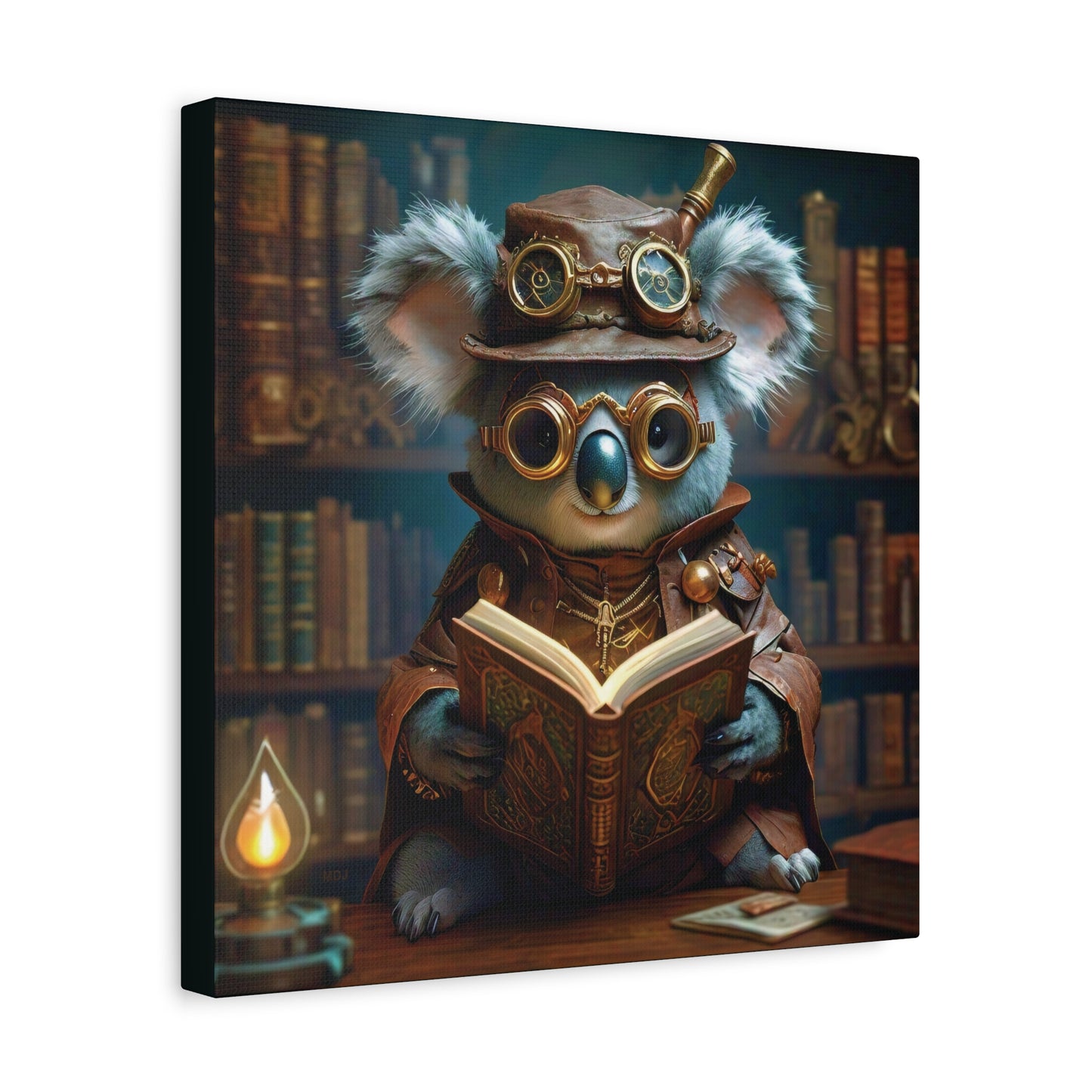 Steampunk Koala Warlock Reading Grimoire - Thick Matte Canvas Print