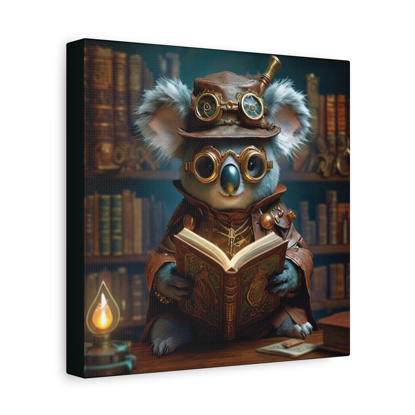 Steampunk Koala Warlock Reading Grimoire - Thick Matte Canvas Print