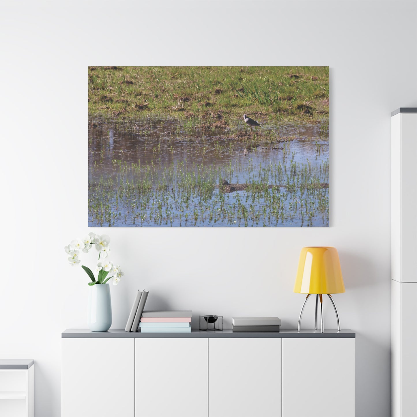 Sandpiper in Serene Wetland [2897] | Stretched Canvas