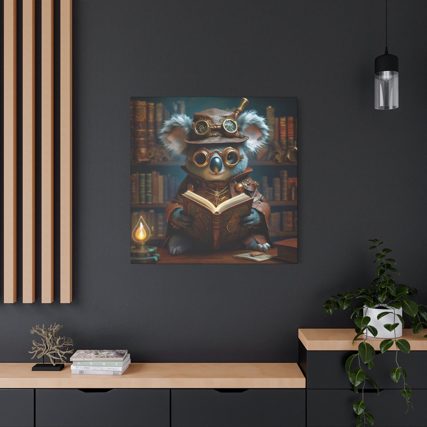 Steampunk Koala Warlock Reading Grimoire - Thick Matte Canvas Print