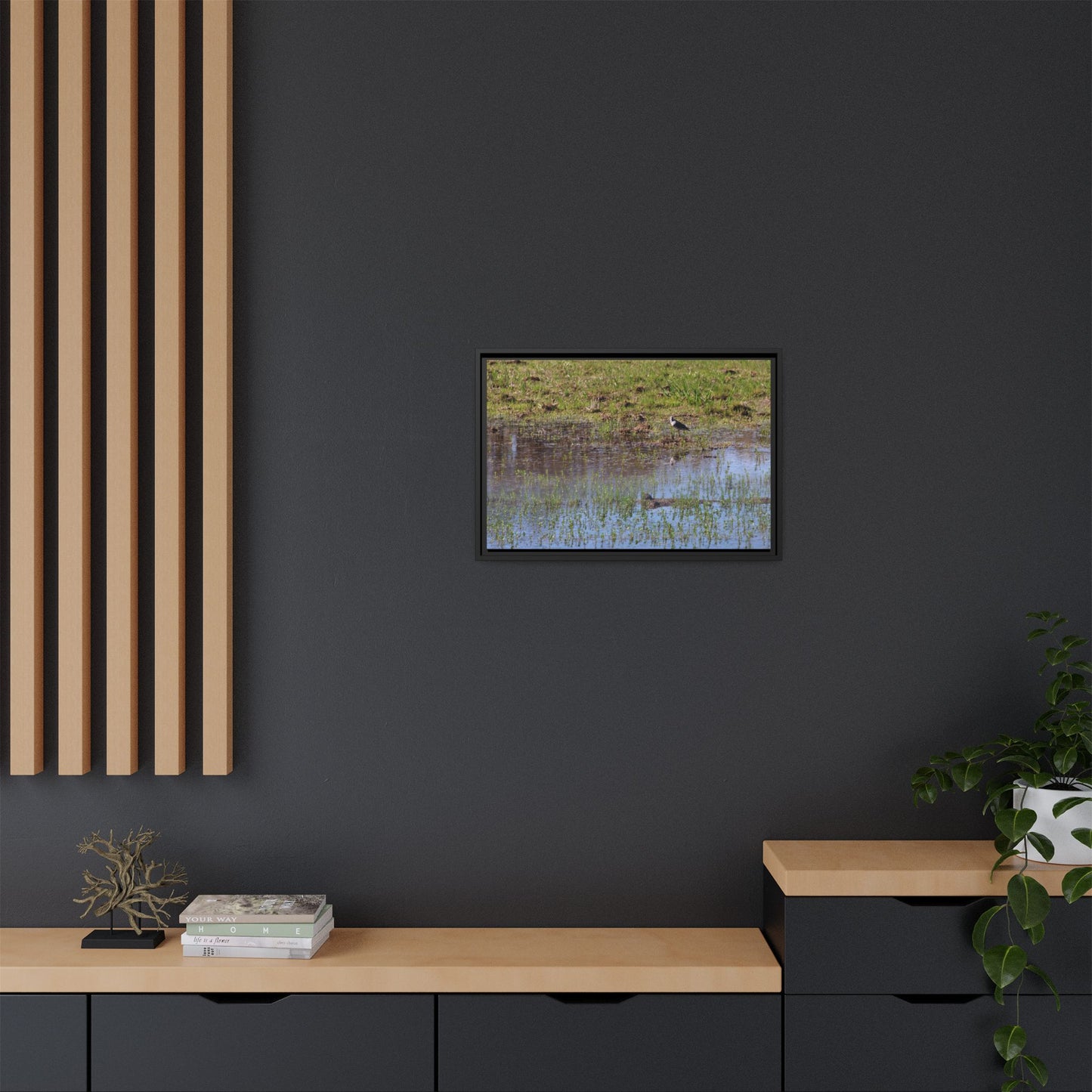 Sandpiper in Serene Wetland [2897] | Framed Canvas