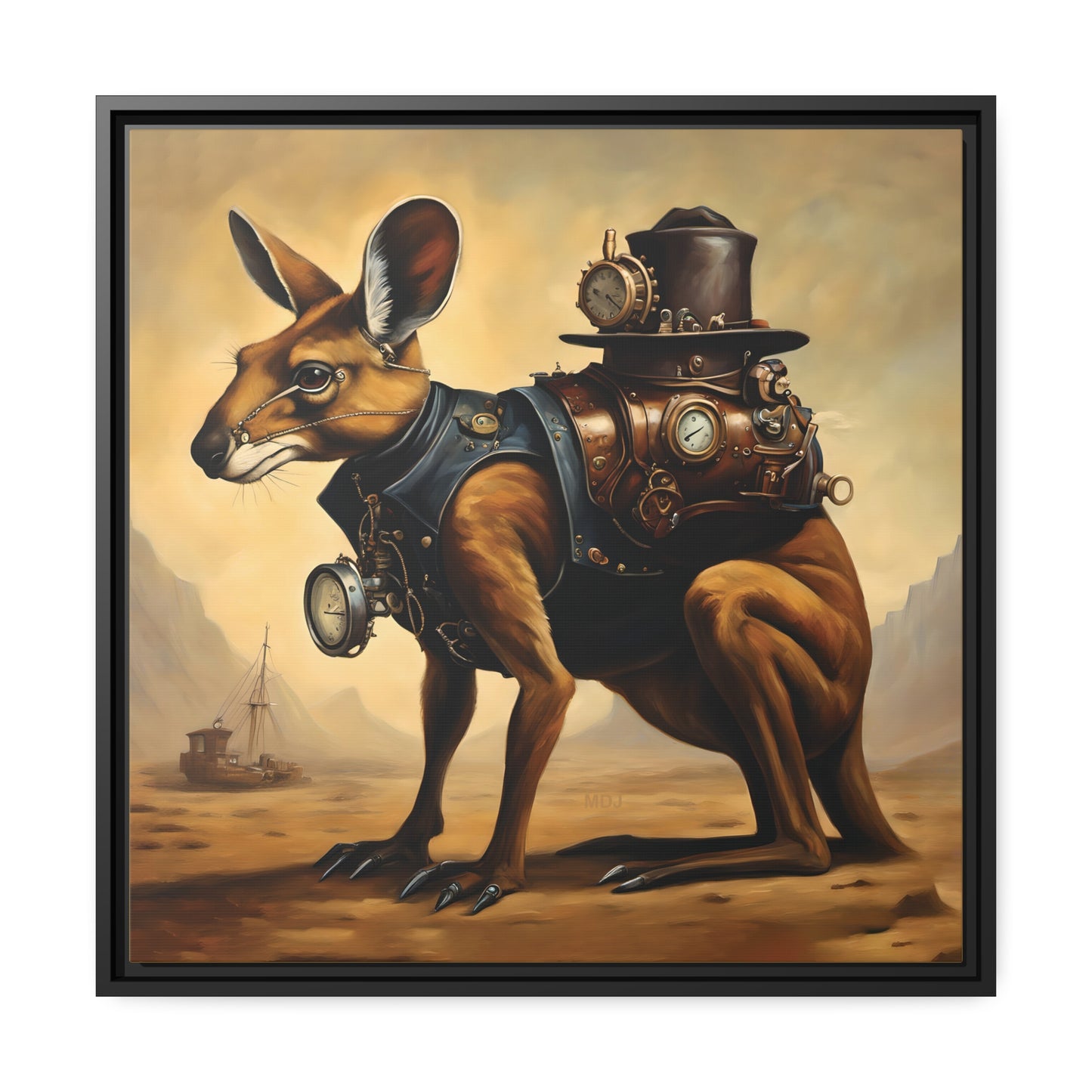 Steampunk Kangaroo 2 - Thick Matte Canvas Print, Black Frame